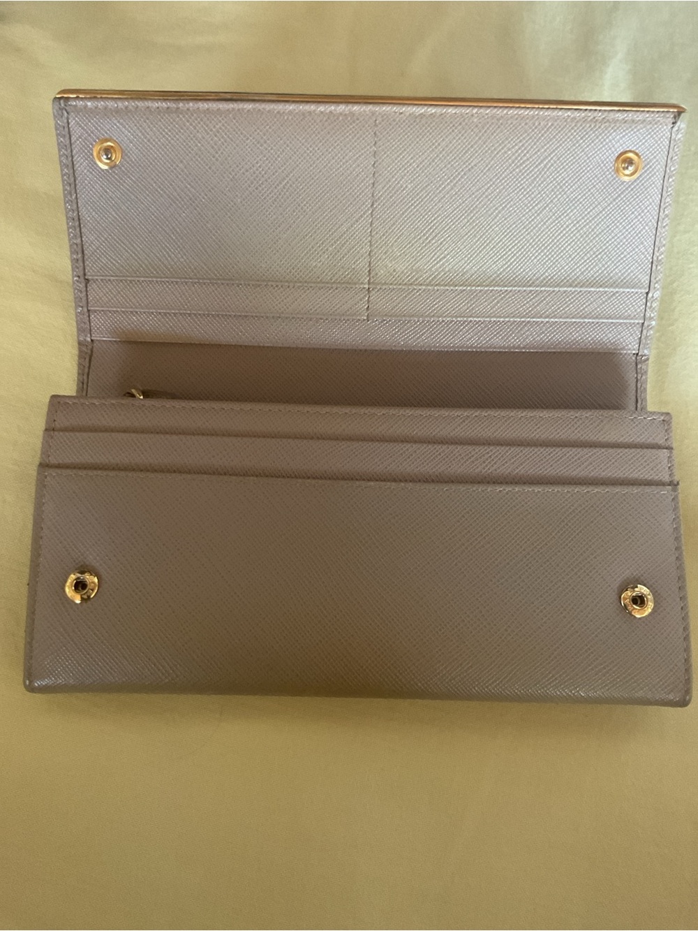 Prada Taupe Saffiano Leather Continental Wallet with Gold Logo - Picture 3 of 11